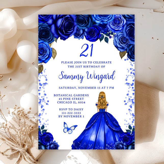 Invitation Royal Blue Blonde Hair Princess Anniversaire (Créateur téléchargé)