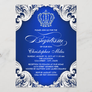 Invitation Royal Blue Crown Boy Baptême