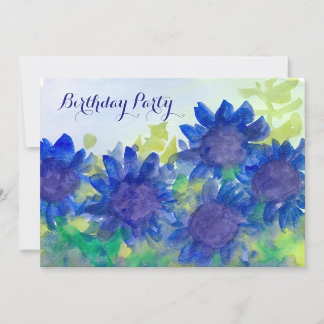 Invitation Royal Blue Daisy Flowers 80e fête d'anniversaire (Devant)