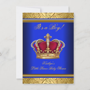 Invitation Royal Blue Damask Gold Baby shower Boy Regal