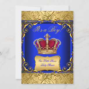 Invitation Royal Blue Damask Gold Crown Baby shower Boy bs