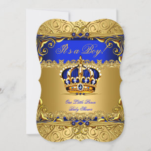 Invitation Royal Blue Damask Gold Crown Baby shower Boy bs5