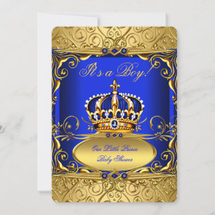 Invitation Royal Blue Damask or Crown Baby shower Boy RB2