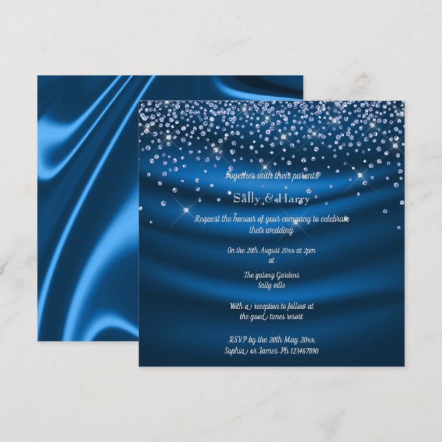 Invitation Royal Blue Diamonds cristal bleu mariage (Devant / Derrière)