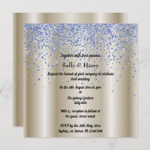 Invitation Royal Blue Diamonds mariage cristal bleu or