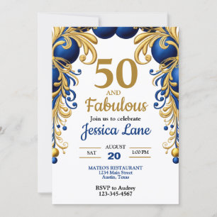 Invitation Royal Blue et Ballons Dorés Anniversaire