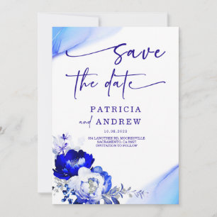 Invitation Royal Blue et Dusty Blue Roses Enregistrer la date