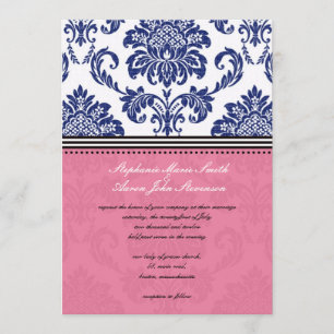 Invitation Royal Blue et Pink Mariage damassé