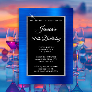 Invitation Royal Blue et Silver Foil Black 50e anniversaire