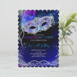 Invitation Royal Blue et Silver pour la fête Masquerade
