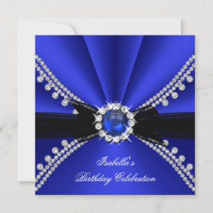 Invitation Royal Blue Faux Diamond Jewor Anniversaire