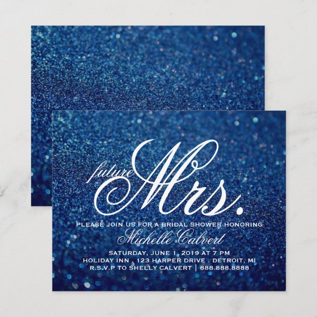 Invitation - Royal Blue Fête des mariées future Mm (Devant / Derrière)