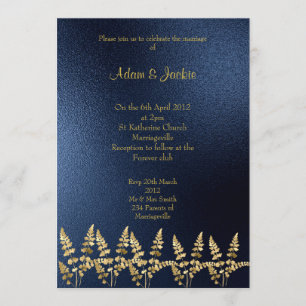 Invitation ROYAL BLUE feuille d'or ELEGANT CLASSING MARIAGE