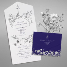Invitation Royal Blue Floral All-in-One