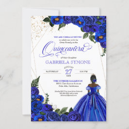 Invitation Royal Blue Floral Élégant Afrolatina Quinceanera I