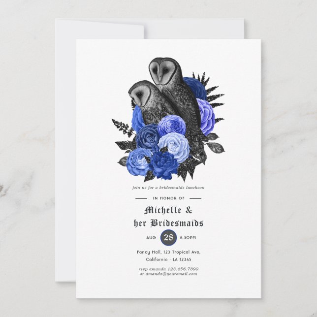 Invitation Royal Blue Floral Ows Gothic Bridesmaids Déjeuner (Devant)