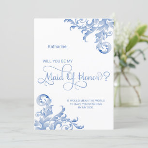 Invitation Royal Blue Flourish Serez-vous ma servante d'honne