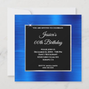 Invitation Royal Blue Foil Glam Silver Black Overlay Annivers