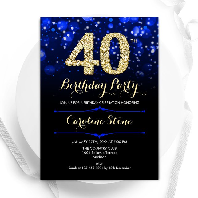 Invitation Royal Blue Gold 40e anniversaire (Créateur téléchargé)