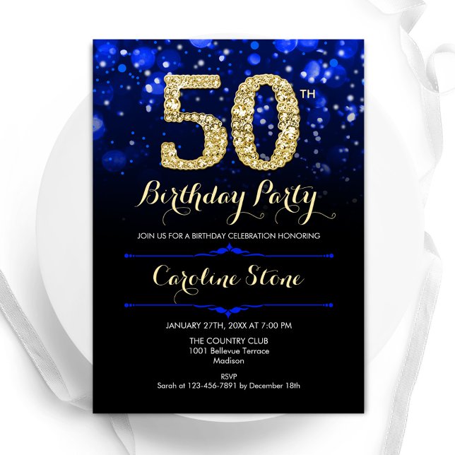 Invitation Royal Blue Gold 50e anniversaire (Créateur téléchargé)