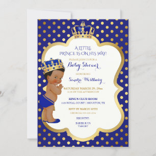 Invitation Royal Blue & Gold African American Prince Crown