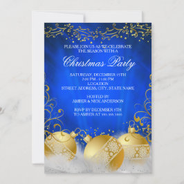 Invitation Royal Blue Gold Bauble White Christmas Party