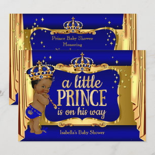 Invitation Royal Blue Gold Boy Prince Baby shower Ethnic