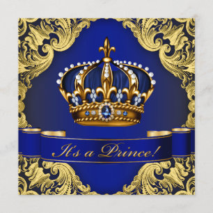 Invitation Royal Blue Gold Crown Prince Baby shower garçon
