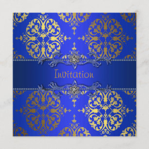 Invitation Royal Blue Gold Damask All Occasion Party