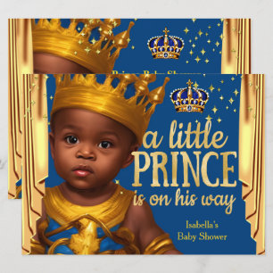 Invitation Royal Blue Gold Drapes Prince Baby shower Ethnique