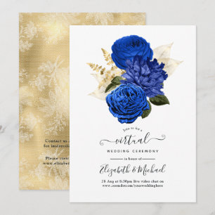 Invitation Royal Blue & Gold Floral et Lace Mariage virtuel