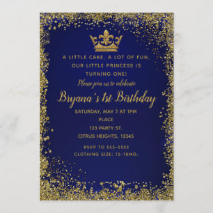 Invitation Royal Blue & Gold Parties scintillant Couronne 1er