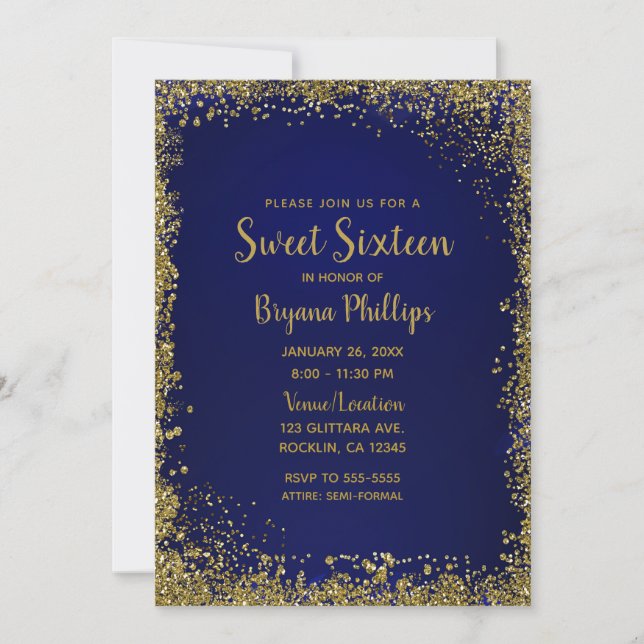 Invitation Royal Blue & Gold Parties scintillant Glam Sweet 1 (Devant)