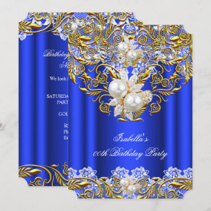 Invitation Royal Blue Gold Pearl Élégante fête d'anniversaire