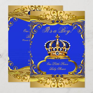 Invitation Royal Blue Gold Prince Baby shower de la Couronne 