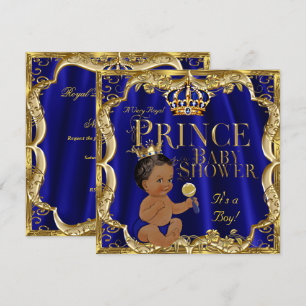 Invitation Royal Blue Gold Prince Baby shower Ethnique