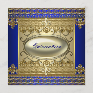 Invitation Royal Blue Gold Quinceanera