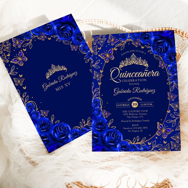 Invitation Royal Blue Gold Quinceanera (Créateur téléchargé)