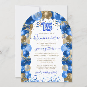 Invitation Royal Blue Gold Quinceañera Ballotte Photo