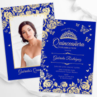 Royal Blue Gold Roses Quinceanera Photo