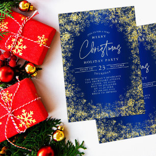 Invitation Royal Blue Gold Snowflakes Noël Fête de Noël