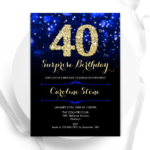 Invitation Royal Blue Gold Surprise 40e anniversaire
