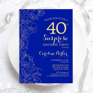 Invitation Royal Blue Gold Surprise 40e fête d'anniversaire