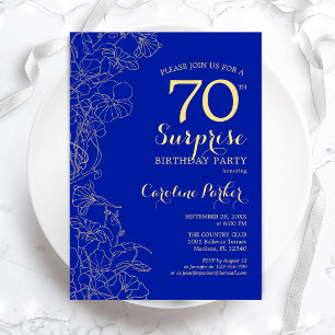 Invitation Royal Blue Gold Surprise 70e fête d'anniversaire