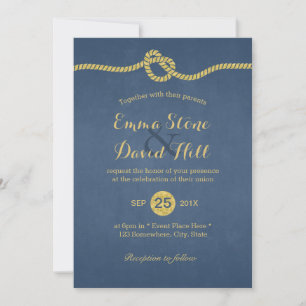 Invitation Royal Blue & Gold Tying Mariage de noeud