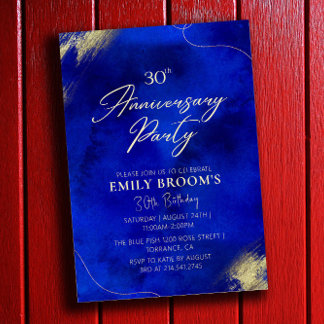Invitation Royal Blue Golden 30e fête d'anniversaire
