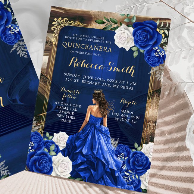 Invitation Royal Blue Grand Palais Quinceañera Princesse (Créateur téléchargé)