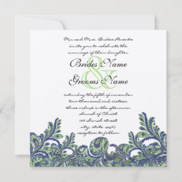 Invitation Royal Blue & Green Paisley Peacock Wedding Invitat