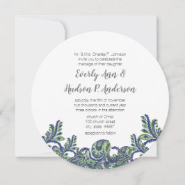 Invitation Royal Blue & Green Paisley Peacock Wedding Invitat