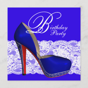 Invitation Royal Blue High Heel Chaussure fête d'anniversaire